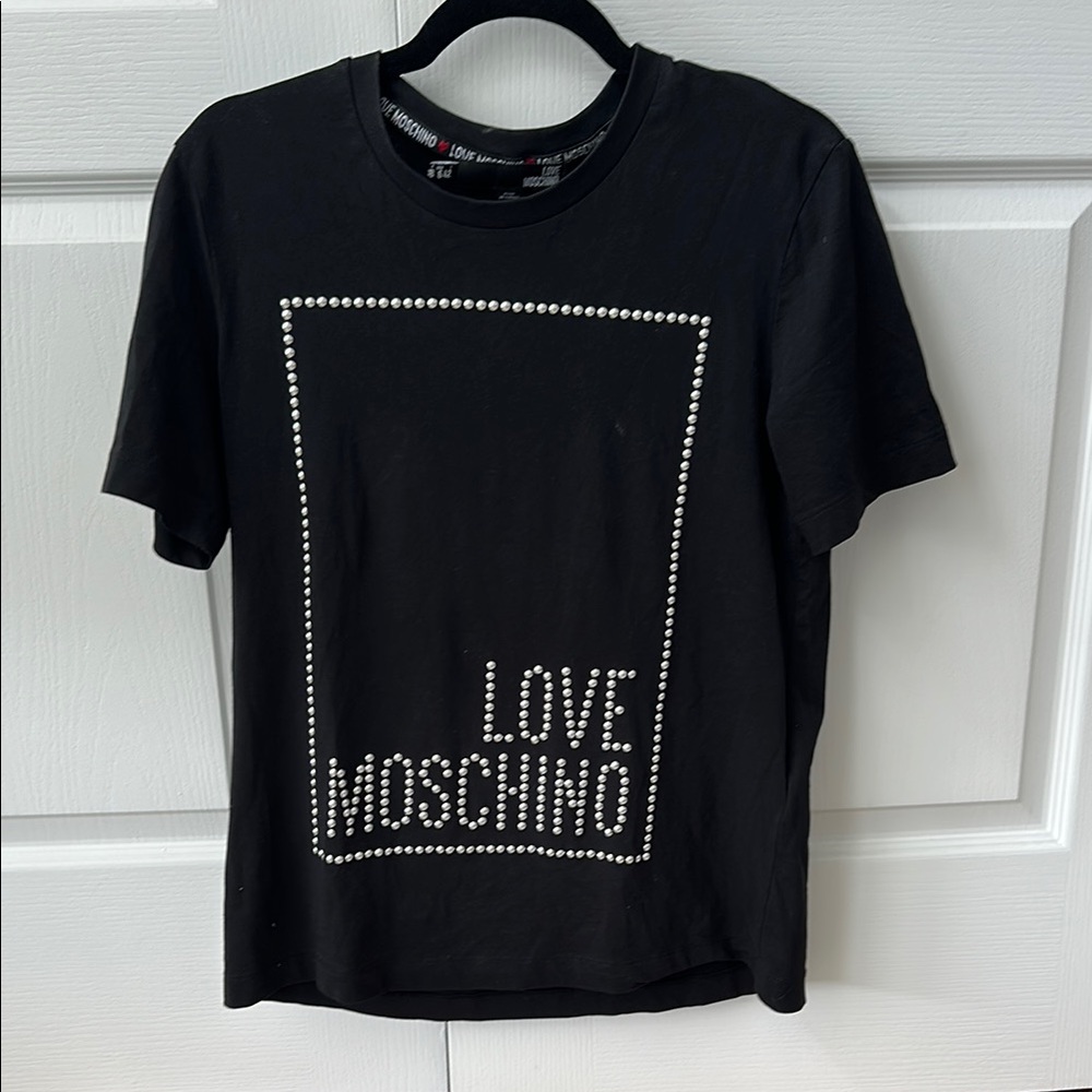 Love Moschino Black Short Sleeve Tee with Studded Design